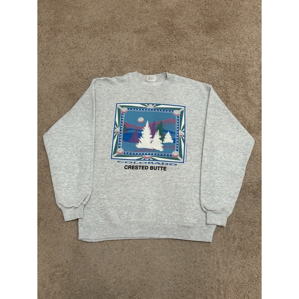 Vintage 1989 Crested Butte Colorado Nature Art Gray Crewneck Size Medium 80s